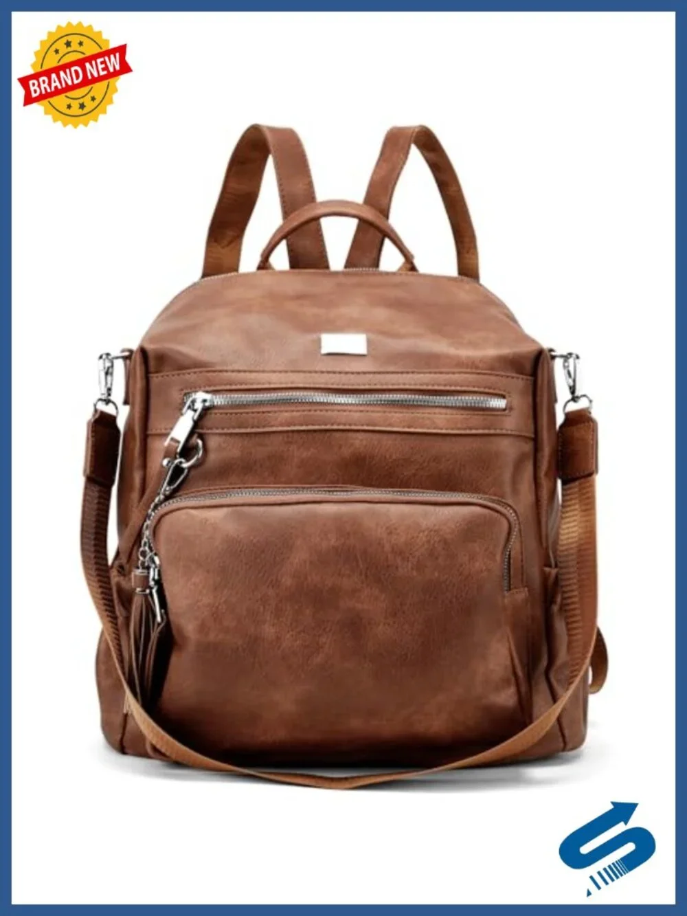 Women's Vegan Leather Convertible Backpack Laptop Travel Bag with Anti-Theft